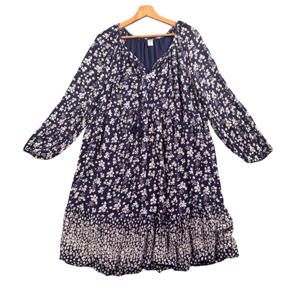 Cottagecore Floral Empire Mini‎ Dress Prairie Boho Long Sleeve XL Old Navy